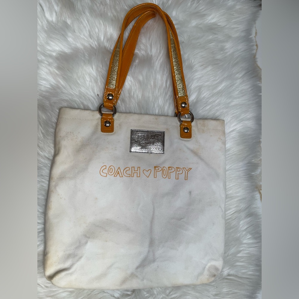 COACH Poppy Chan LEMON White Canvas Tote Bag - Picture 2 of 14
